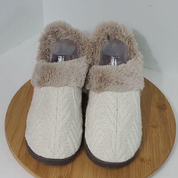 Muk Luks Cable Knit Faux Fur Lined Women's Slippers Off White Oatmeal Size L - Picture 3 of 11